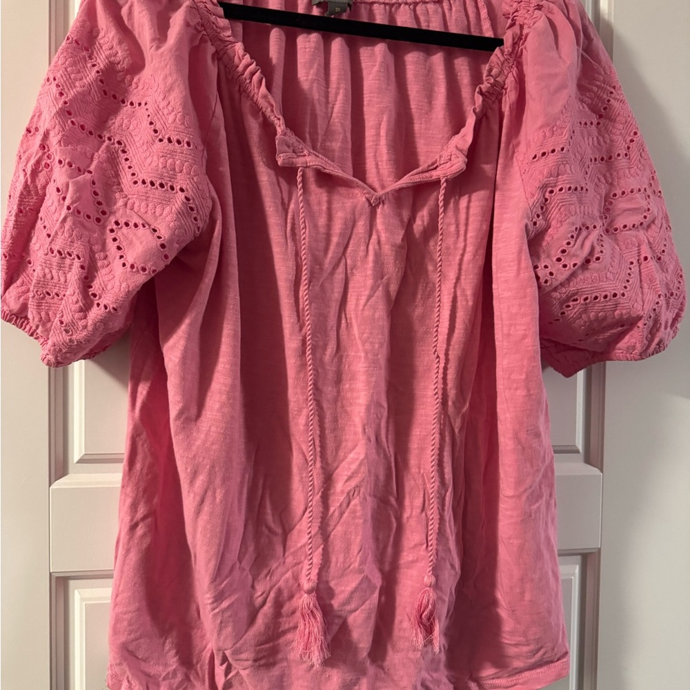 Style & Co. Pink Short Sleeve Eyelet Top